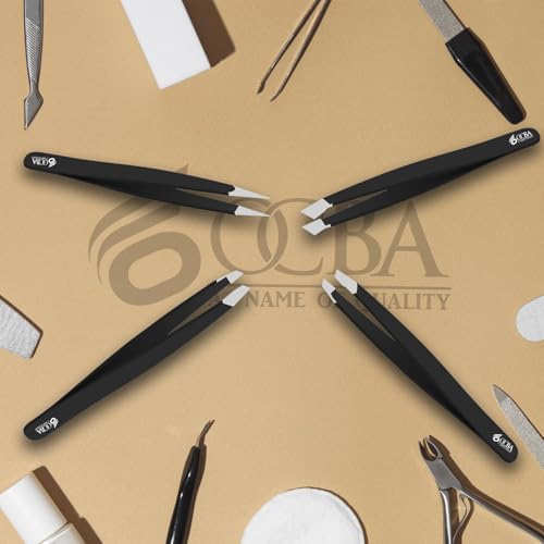 4 Pcs Tweezers for Facial Hair Women & Men for Precise Grooming of Eyebrows - Professional Stainless Steel Black Color Coated Eyebrow Tweezers for Ingrown Hair on Nose Ear
